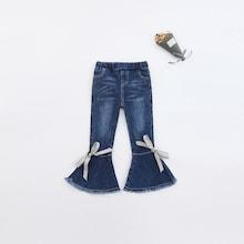 Shein Girls Knot Detail Flare Leg Raw Hem Jeans