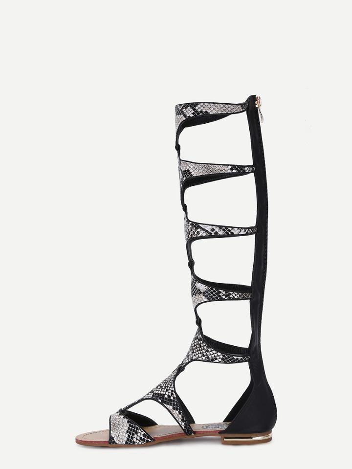 Shein Snake Embossed Knee-high Cut Out Sandals