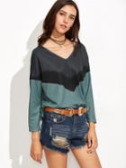 Shein Color Block Chevron Print High Low T-shirt