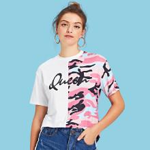 Shein Two Tone Letter Front Tee