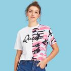 Shein Two Tone Letter Front Tee