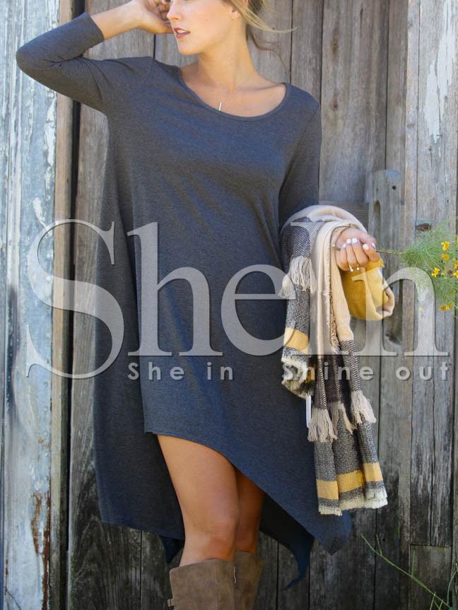 Shein Grey Long Sleeve Jumpers Asymmetric Dress