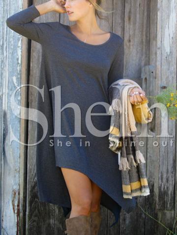 Shein Grey Long Sleeve Jumpers Asymmetric Dress
