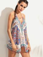 Shein Multicolor Vintage Print Asymmetric Halter Neck Top