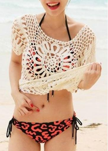 Rosewe Batwing Sleeve Round Neck White Pierced Top