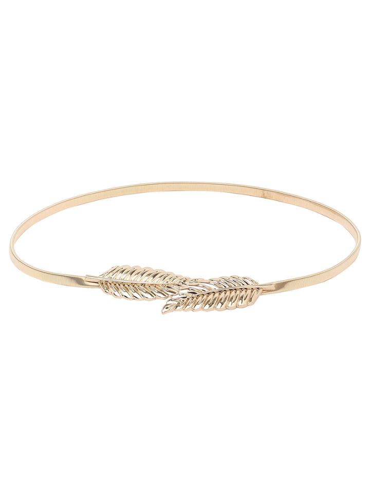 Shein Leaf Buckle Golden Metal Elastic Belt