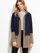 Shein Color Block Stand Collar 2 In 1 Coat