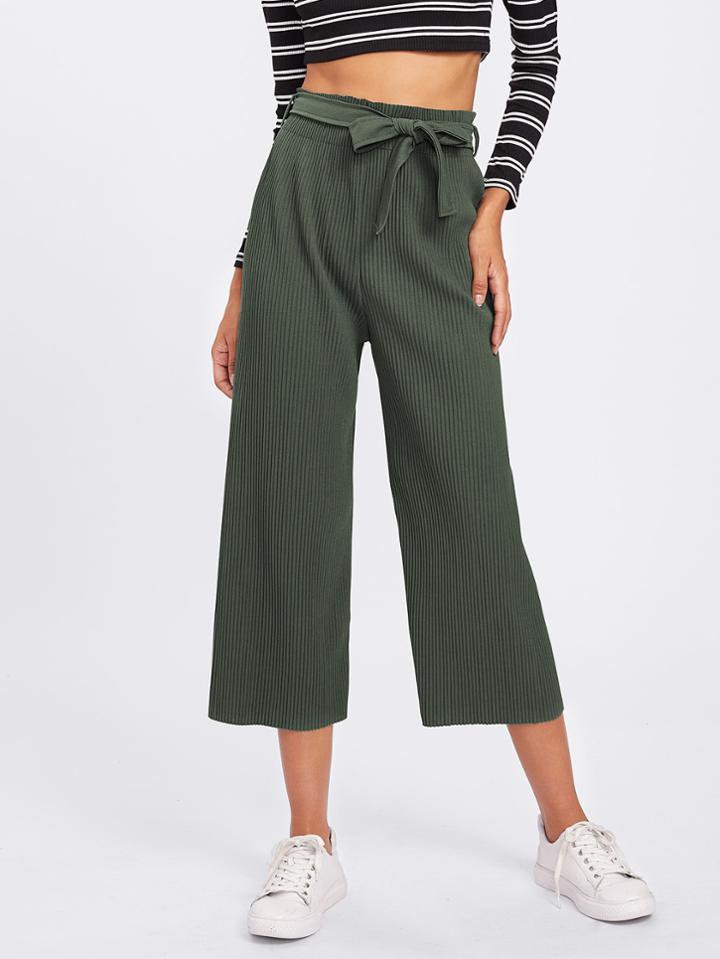 Shein Ribbed Tie Waist Wide Leg Pants
