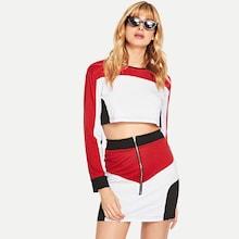 Shein Color Block Crop Top With Zip Skirt