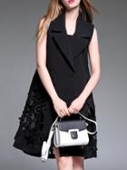 Shein Black V Neck Pockets Crochet Hollow Out Vest