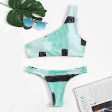 Shein One Shoulder Random Pattern Bikini Set