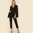 Shein Plunging Neck Cloak Sleeve Solid Jumpsuit