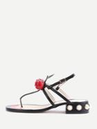 Shein Black Faux Pearl Heeled Thong Sandals With Cherry