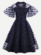 Shein Dot Mesh Overlay Fluted Sleeve Swing Dress