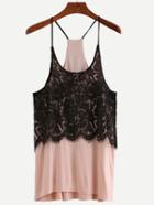 Shein Lace Applique High-low Cami Top - Pink