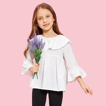 Shein Girls Ruffle Collar And Cuff Smock Top
