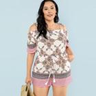 Shein Plus Tribal Print Tie Shoulder Romper