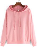 Shein Pink Hooded Drawstring Loose Sweatshirt