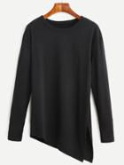 Shein Black Asymmetrical Slit Side Long Sleeve T-shirt