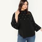 Shein Plus Mock Neck Pearl Detail Keyhole Back Top