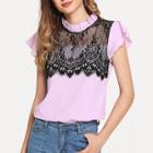 Shein Frill Neck Contrast Panel Top