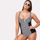 Shein Plus Geometric Pattern Two Tone Swimsuit