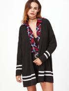 Shein Drop Shoulder Ribbed Knit Striped Trim Coat