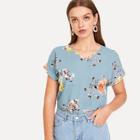 Shein Roll Up Sleeve Floral Top