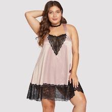 Shein Plus Contrast Lace Satin Dress With Thong & Choker