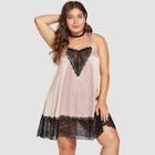 Shein Plus Contrast Lace Satin Dress With Thong & Choker
