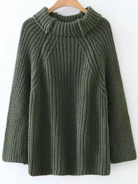 Shein Army Green Turtleneck Raglan Sleeve Sweater