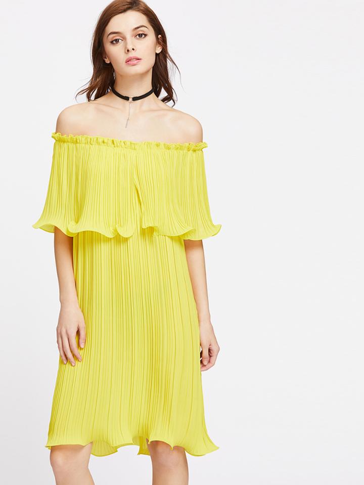 Shein Frilled Pleated Off Shoulder Dress