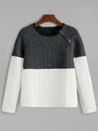 Shein Color Block Cable Embossed Zip Trim Sweatshirt