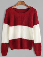 Shein Color Block Raglan Sleeve Cable Knit Sweater