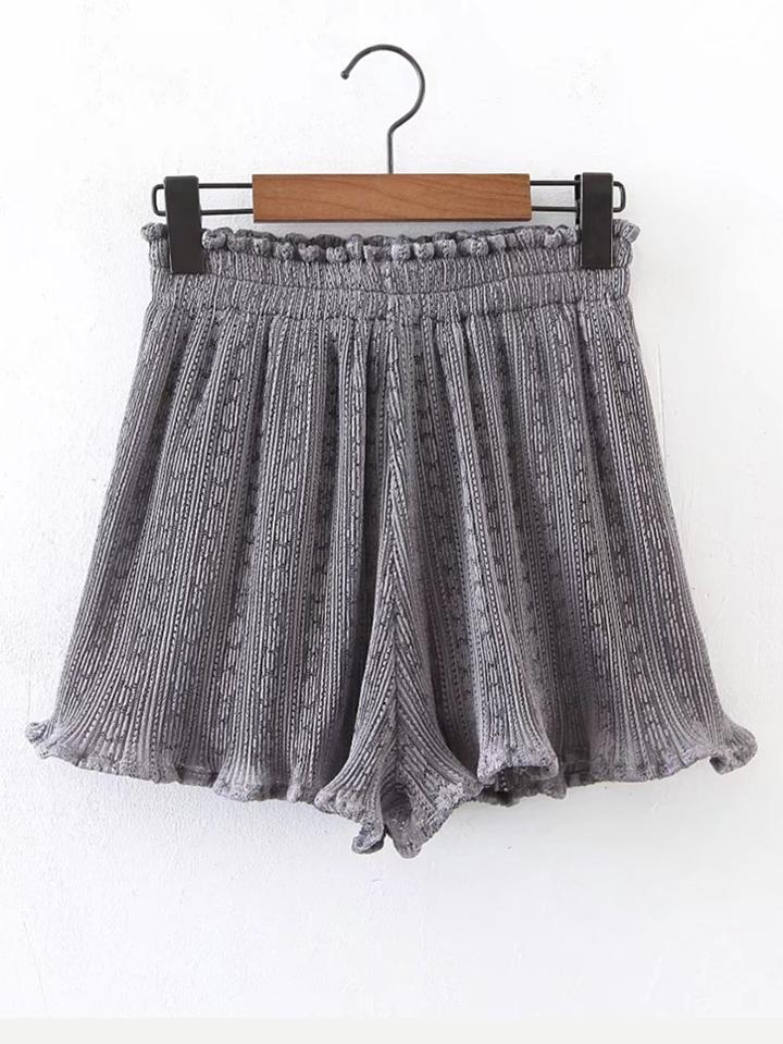 Shein Elastic Waist Lettuce Hem Textured Shorts
