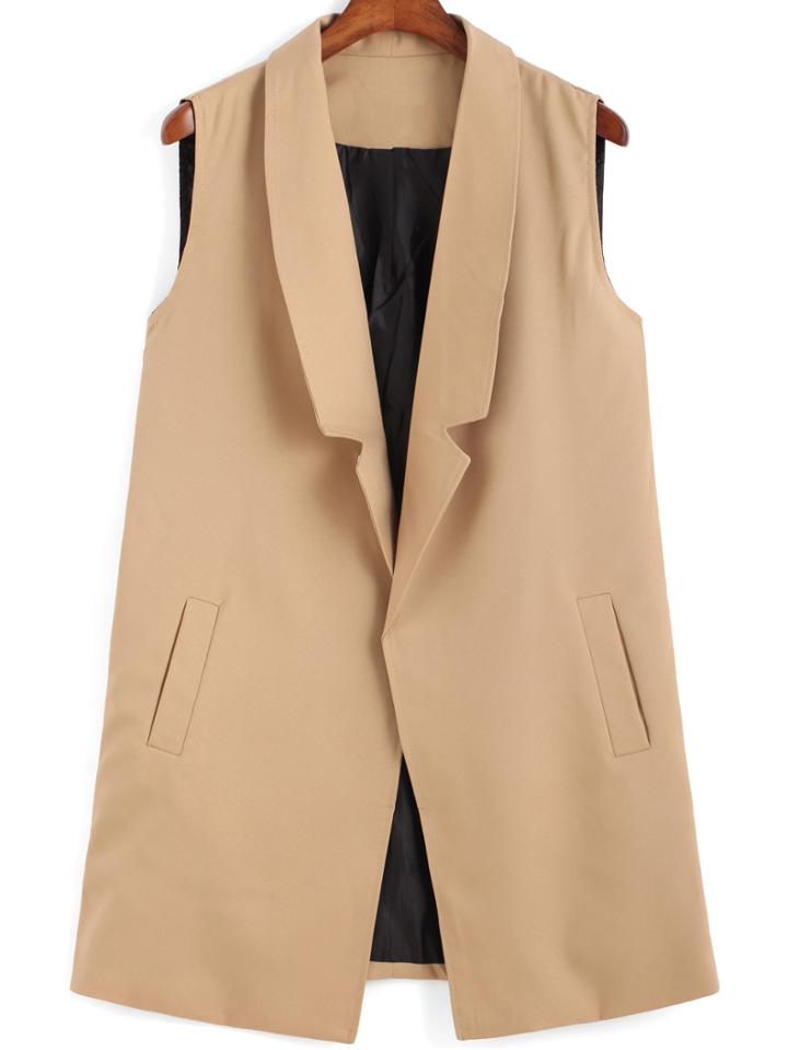 Shein Notch Lapel Edge Pockets Apricot Vest