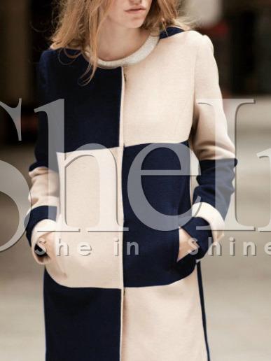 Shein Navy Collarless Color Block Coat