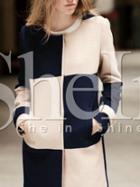 Shein Navy Collarless Color Block Coat