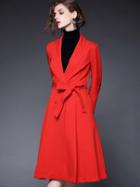 Shein Red Long Sleeve Tie-waist Pockets Coat