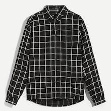 Shein Men Zip Front Collar Plaid Shirt