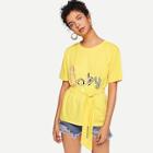 Shein Pearl And Tassel Embellished Knot Front Tee