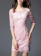 Shein Pink Embroidered Lace Sheath Dress