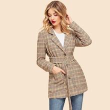 Shein Houndstooth Belted Coat