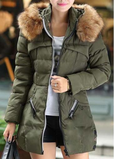 Rosewe Charming Army Green Long Sleeve Zipper Closure Winter Coat
