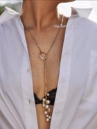 Shein Faux Pearl Detail Y Link Necklace