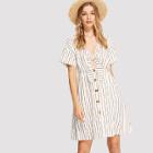 Shein Cut Out Knot Front Striped Dress