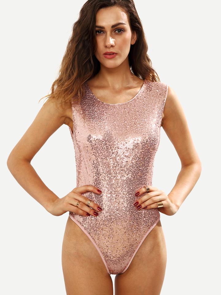 Shein Pink Sequin Zip Back One-piece Swimwear