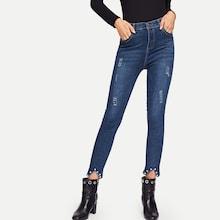 Shein Solid Pearls Beaded Denim Pants