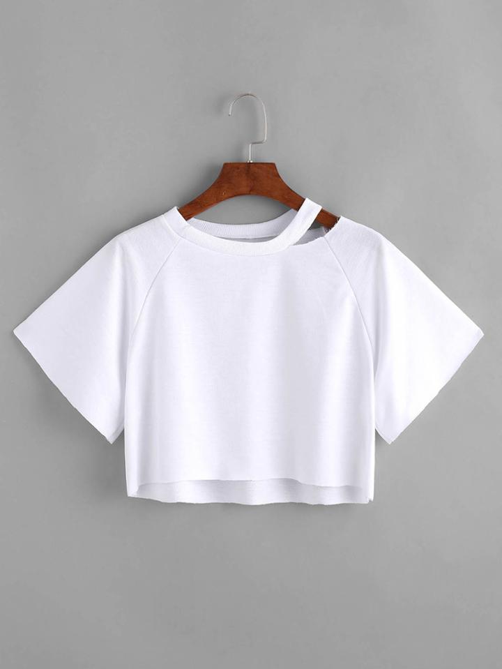 Shein Cut Out Neck Dip Hem Crop Tee