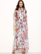 Shein Floral Print Chiffon Dress With Belt